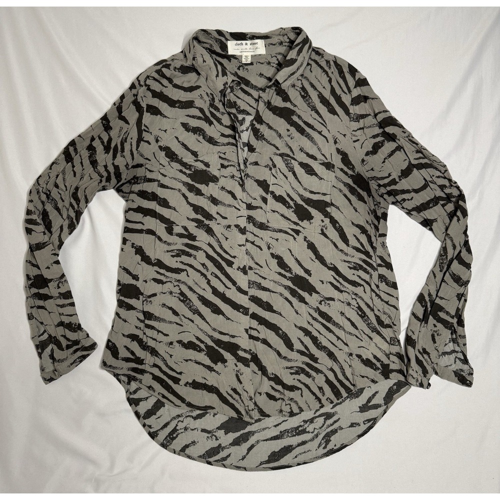 Cloth& Stone Anthropologie Zebra Print Blouse Button Down Size‎ Large Animal